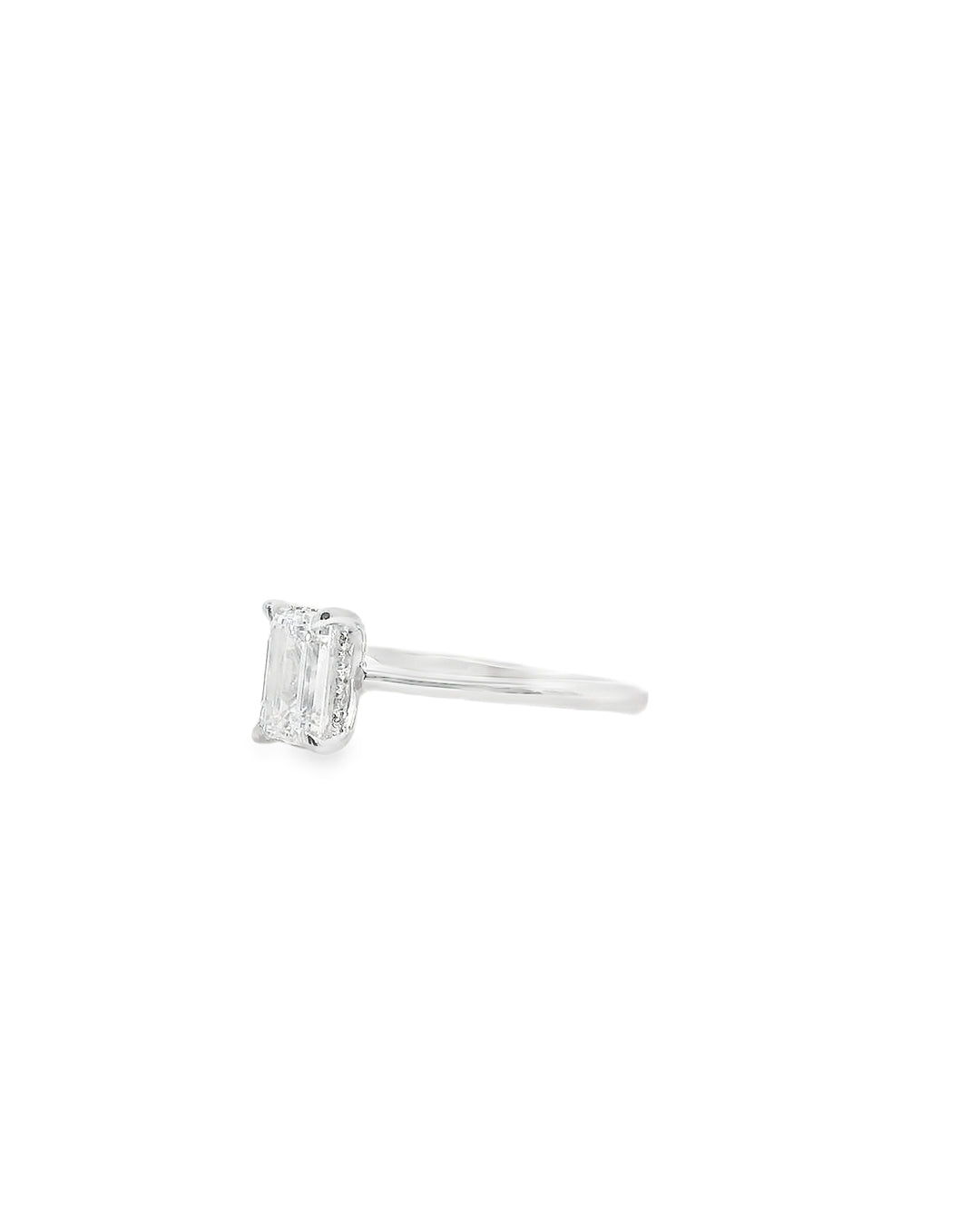 1.11ct Emerald Cut Diamond in the Parker Classic Solitaire with Hidden Halo