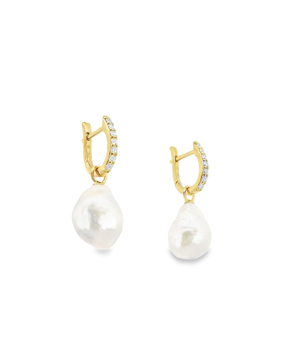 Lucile Baroque Freshwater Pearl & Diamond Huggie Earrings