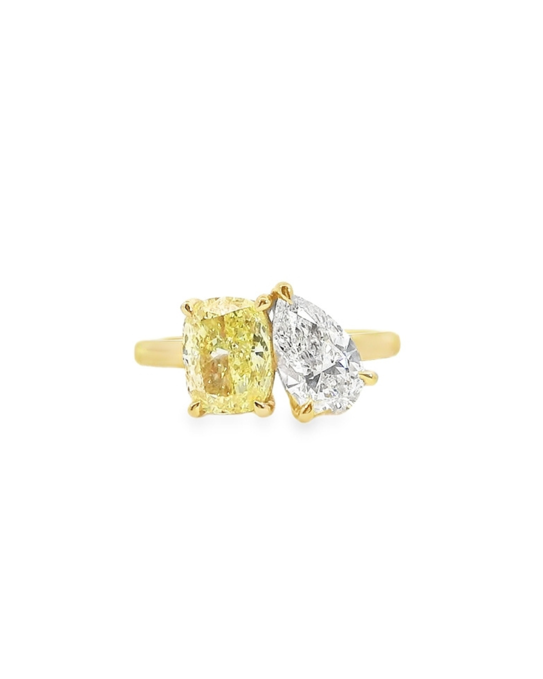 2.51ct Yellow Elongated Cushion and Pear in the Toi et Moi Design