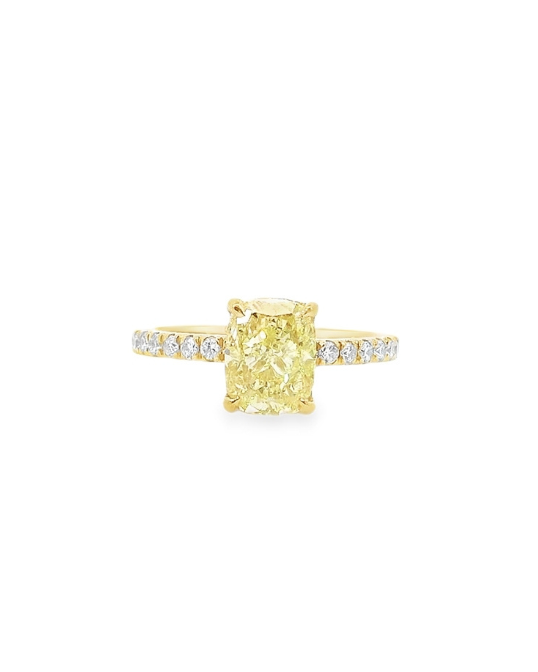 1.90ct Yellow Elongated Cushion Cut in the Parker Grace Design with Hidden Halo