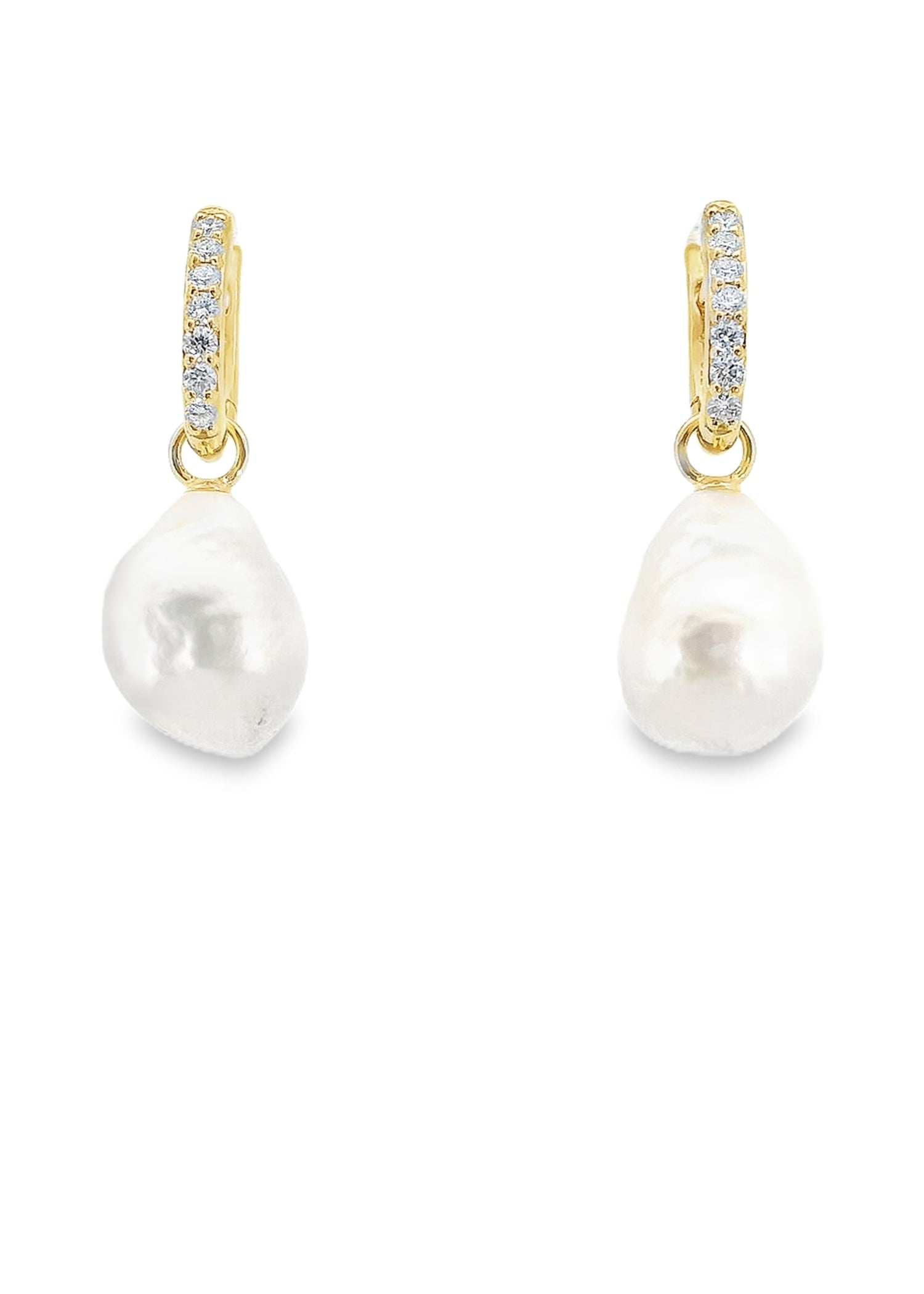 Lucile Baroque Freshwater Pearl & Diamond Huggie Earrings