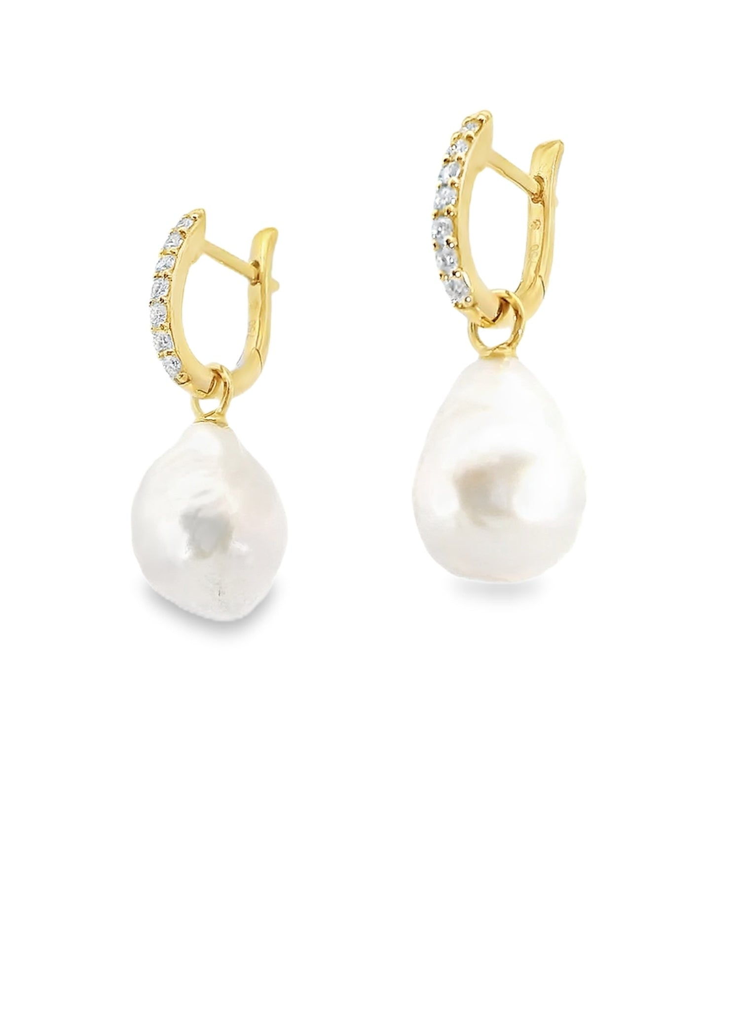 Lucile Baroque Freshwater Pearl & Diamond Huggie Earrings