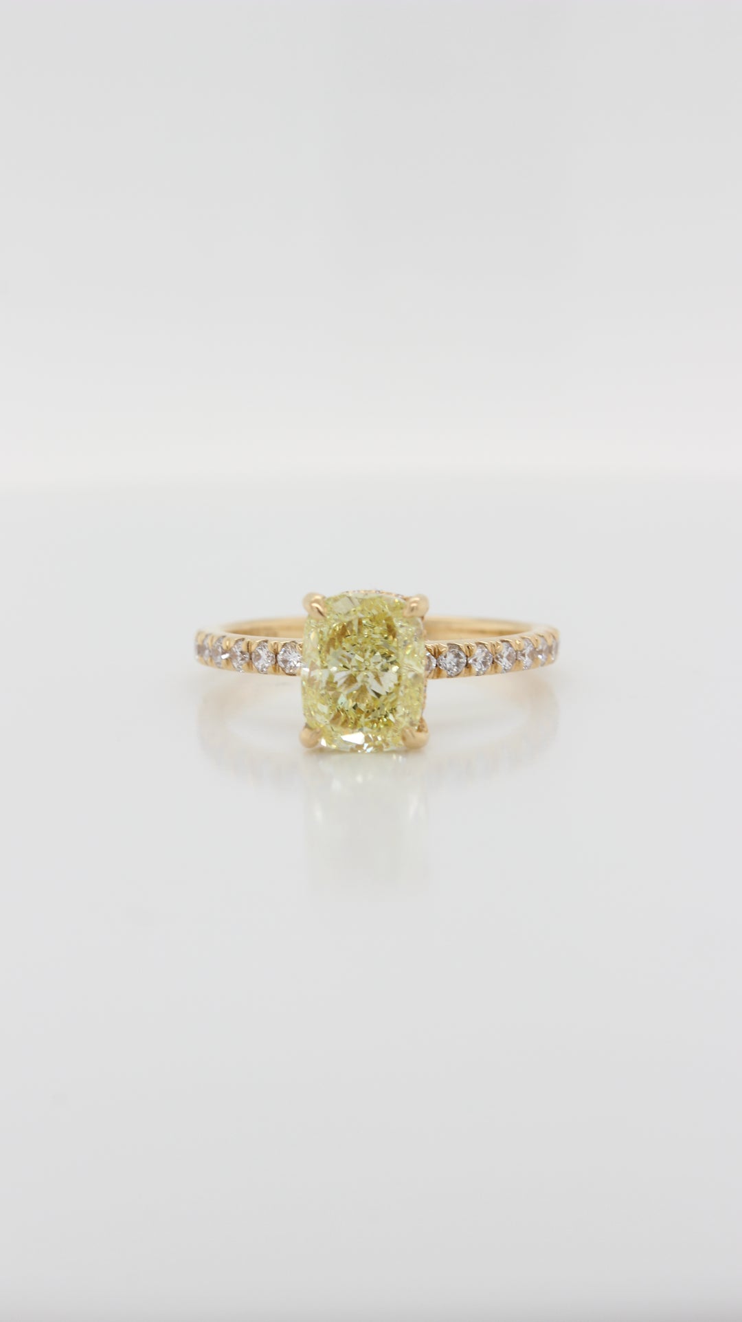 1.60Ct Yellow Elongated Cushion Cut in the Parker Grace Design with Hidden Halo