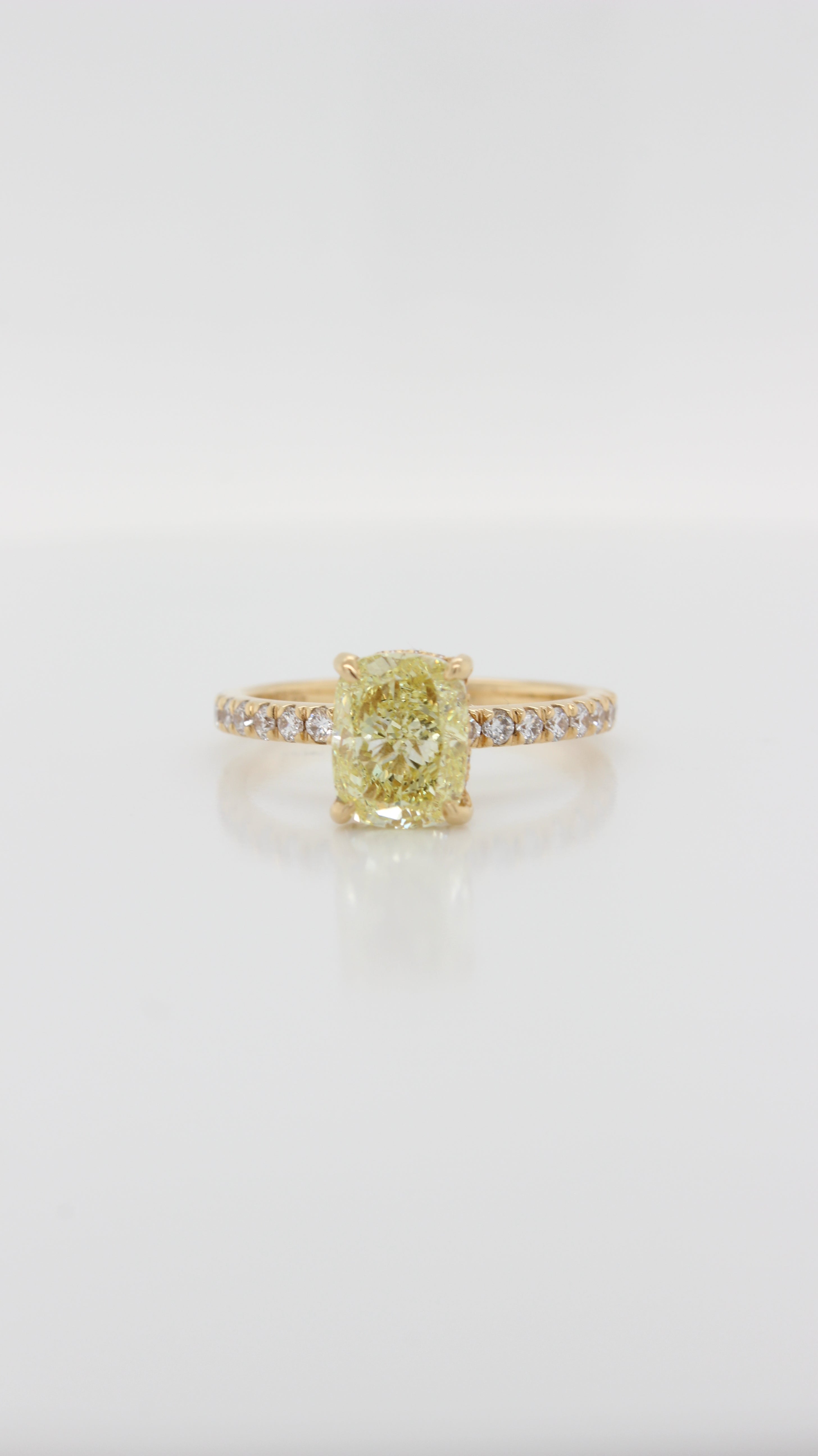 1.60Ct Yellow Elongated Cushion Cut in the Parker Grace Design with Hidden Halo