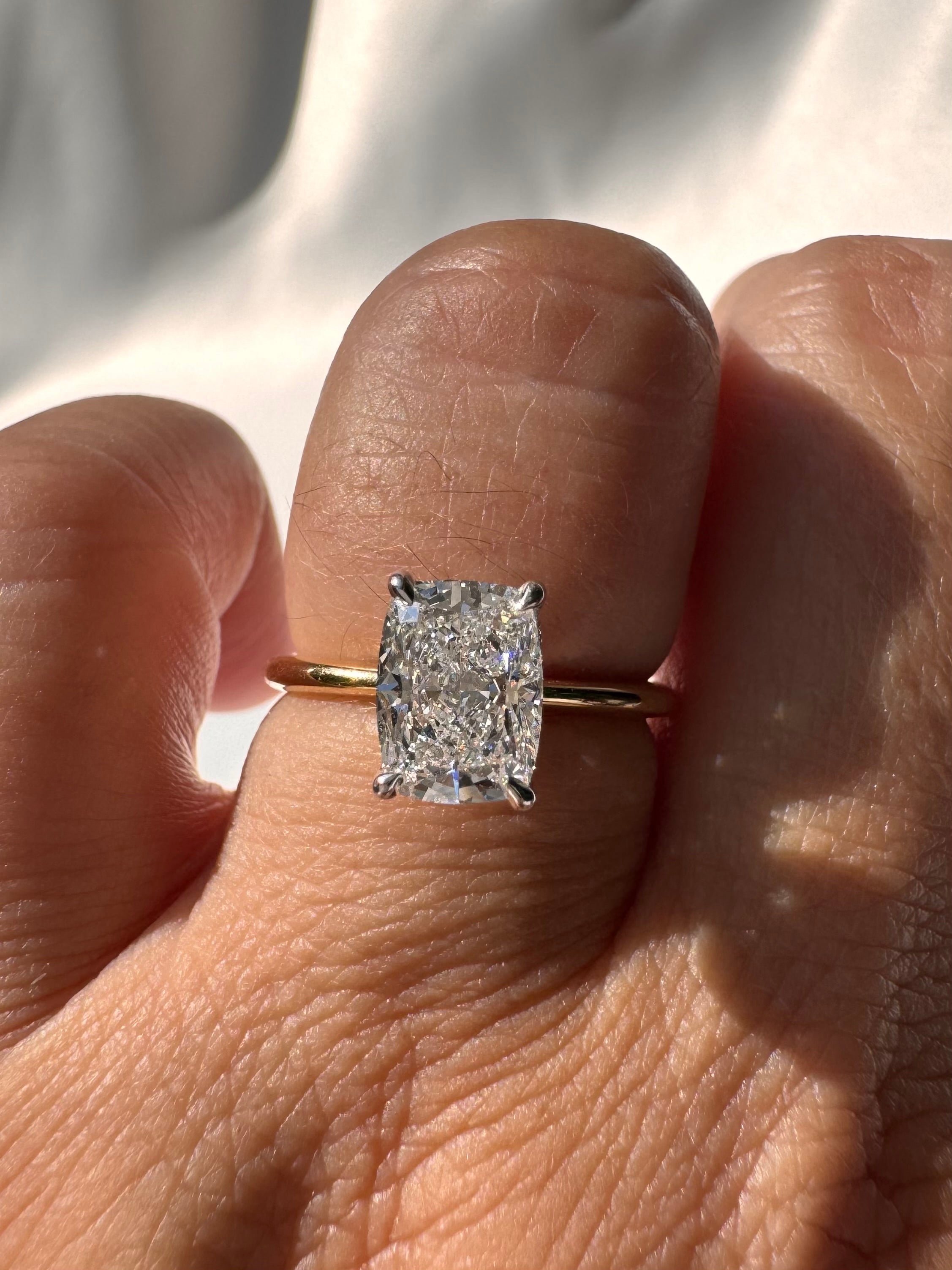 1.61Ct Elongated Cushion Cut Diamond in the Parker Classic Solitaire with Hidden Halo