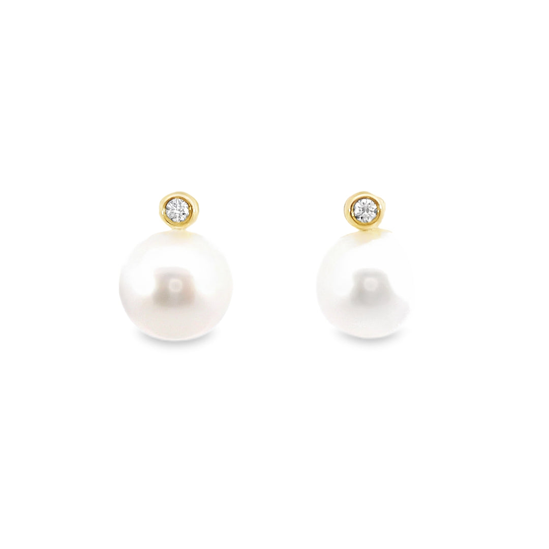 Bailey Round Freshwater Pearl & Diamond Stud Earrings